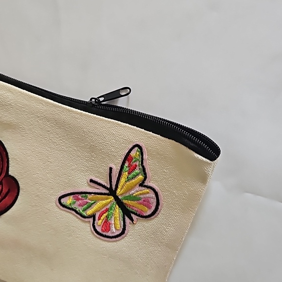 Hand Crafted embroidered bag red skull multicolored butterflies red rose rustic - Picture 13 of 17